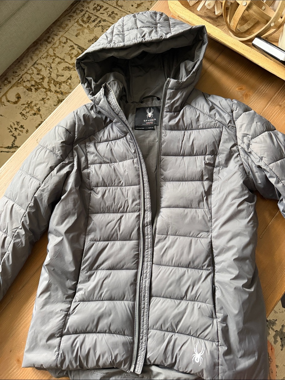Spyder Women’s Hooded Puffer Jacket — Gray